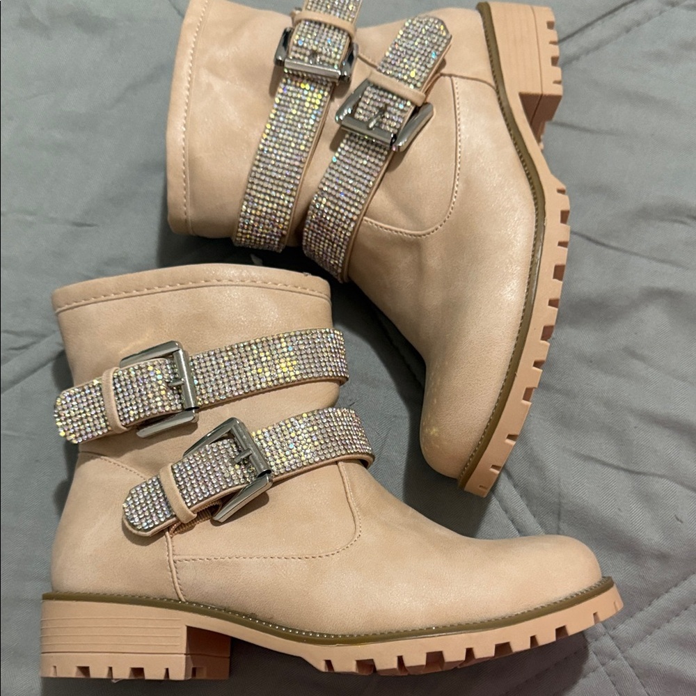 MIA Beige Ankle Boots with Sparkling Buckles - Picture 2 of 8